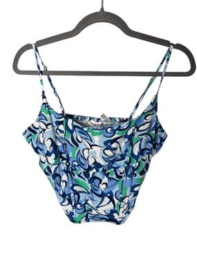 Midnight Sky Blue & Green Print Cropped Corset Top Size Medium